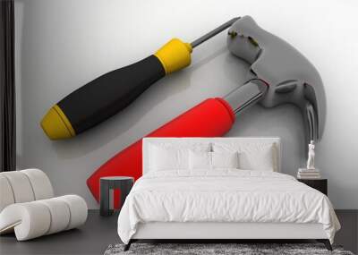 3d rendering tool of screwdriver with hammer Wall mural