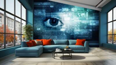 Digital composite of Eye scanning a futuristic interface Wall mural