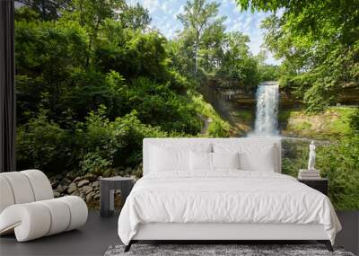 Waterfall on a pretty summer day near Minneapolis Minnesota of Minnehaha Falls Wall mural