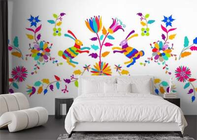 Vector folk Mexican Otomi Style embroidery Pattern Wall mural