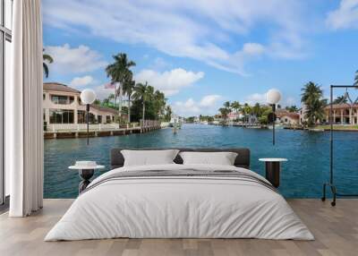 View of beautiful homes on the Intracoastal Waterway at Lighthouse Point and Pompano Beach, Florida, USA.  Wall mural