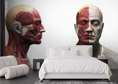 Human body anatomy muscles structure of a male, front view and side view , 3d render Wall mural