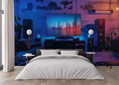 Stylish Gaming Room with TV. Wall mural