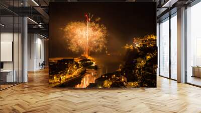 Looe New Years Eve fireworks display at the beach Cornwall Wall mural