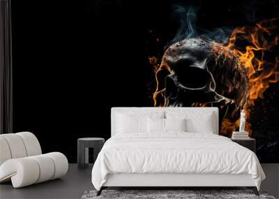 skull on fire isolated in black background created with a generative ai technology Wall mural