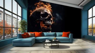 skull on fire isolated in black background created with a generative ai technology Wall mural