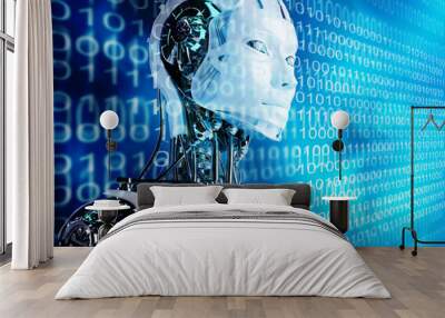 technology background with robot android women Wall mural