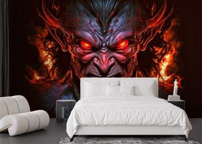 Demon Monster from Hell, glowing red eyes - Ai Generated Wall mural