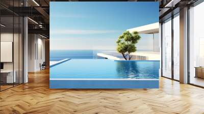  banner summer luxury estate villa with large swimming pool, Luxury modern estate property on hill with stunning sea view, Summer vacation, tourism, copyspace, generative ai Wall mural