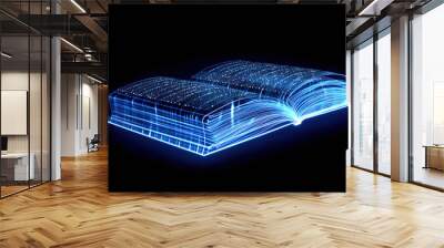 blue digital book on black background, Global world online education, study, science and future technology, generative ai Wall mural