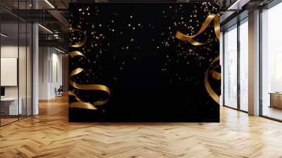 falling golden red green metallic glitter foil confetti on black background, gold holiday and festive Christmas background. Wall mural