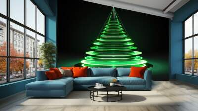 futuristic glowing neon green christmas tree on black background. Wall mural