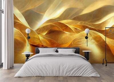 gold luxury wave design Abstract elements with glitter effect on golden background, generative ai. Wall mural