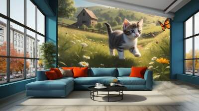 cat on the meadow Wall mural