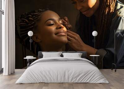 Black woman braiding another woman Wall mural