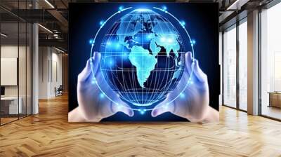 Hands holding a globe that glows. Great for business showing inter-connectivity or a grasp of the situation. Wall mural