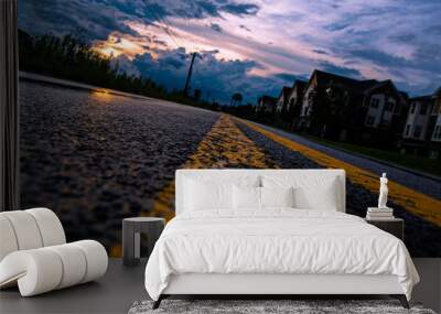 sunset on the road Wall mural