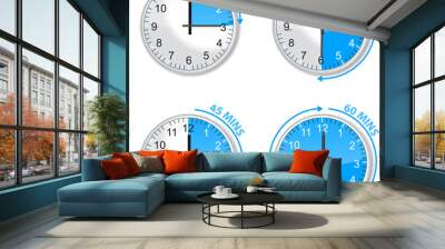 set ofblue timer 15 30 45 and 60 minutes isolated on white Wall mural