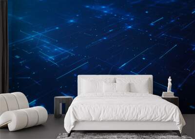 A dark background with stars and blue digita Wall mural