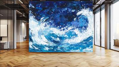 abstract blue sea wave background, water splash in water. Wall mural