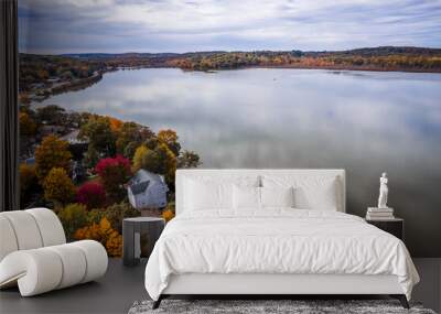 Drone of Budd Lake, Mount Olive New Jersey in the Autumn Wall mural