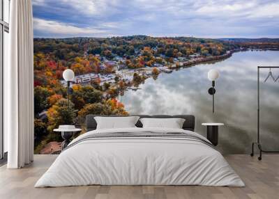 Drone of Budd Lake, Mount Olive New Jersey in the Autumn Wall mural