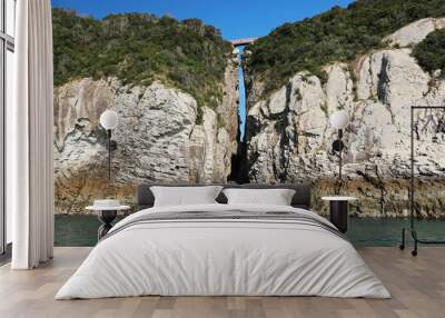 Summer and morning view of a skybridge on rock cliff and the sea at Gwanmaedo Island near Jindo-gun, South Korea
 Wall mural