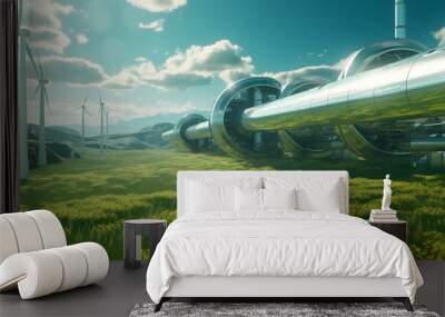 Getting green hydrogen from renewable energy sources. Concept. Generative AI Wall mural