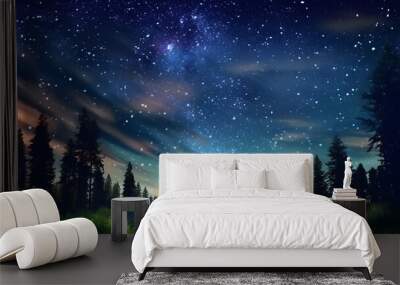 night sky forest background illustration,Generative AI Wall mural