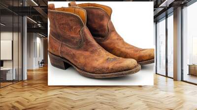 a pair of vintage leather boots isolated on white 613 leather, boot, shoe, boots, fashion, footwear, Wall mural