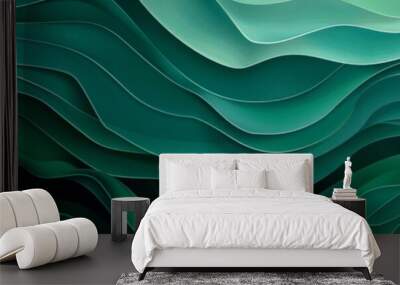 Forest green jade wave pattern minimal vector illu  145 Wall mural