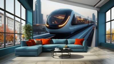 Futuristic Train Transportation in Modern City Wall mural