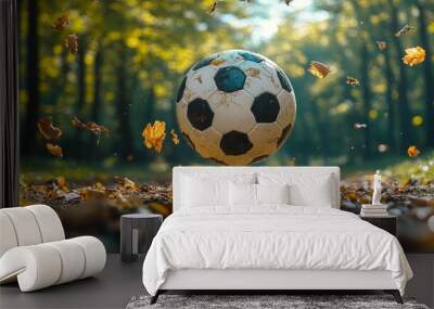 Soccer Ball in Autumn Leaves   Sports Photography Wall mural