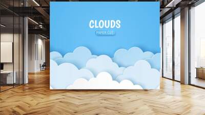 Paper art of cloud on blue sky with copy space for your text. Vector illustration Wall mural