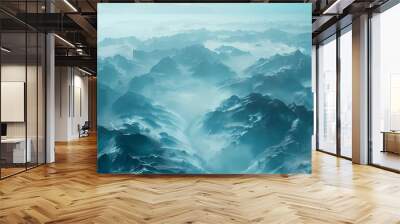 blue mountain illustration poster background Wall mural