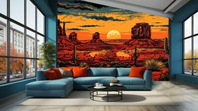 breathtaking western landscape with sprawling desert abstract illustration poster background Wall mural