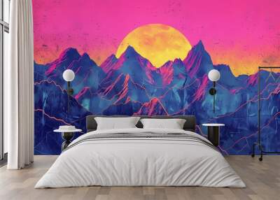 Digital color neon mountain illustration abstract graphic poster web page PPT background Wall mural