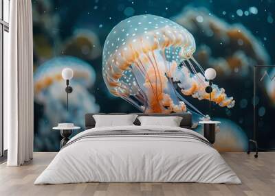 Digital fantasy sunshine jellyfish illustration poster background Wall mural