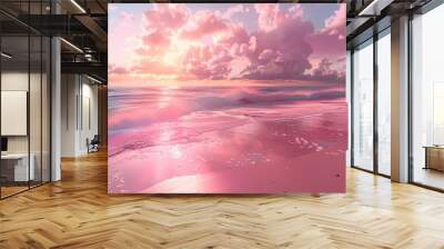 Digital pink beach sea illustration poster background Wall mural