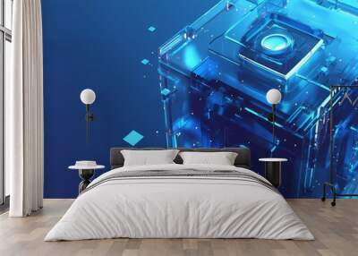 Digital technology blue and black decorative cube poster background Wall mural