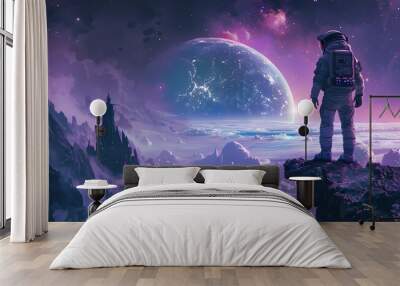 Digital technology blue and purple space astronaut poster background Wall mural