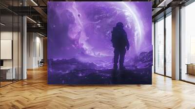 Digital technology blue and purple space astronaut poster background Wall mural