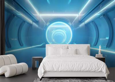 Digital technology blue future circular stage poster background Wall mural