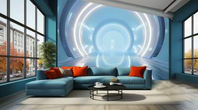 Digital technology blue future circular stage poster background Wall mural