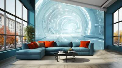 Digital technology blue future circular stage poster background Wall mural