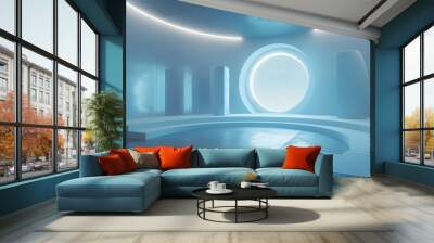 Digital technology blue future circular stage poster background Wall mural