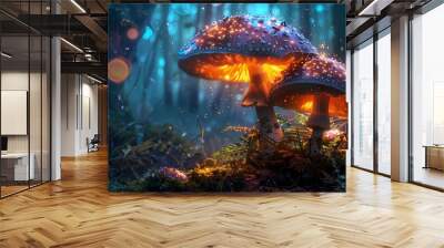 Digital technology fantasy forest mushroom poster background Wall mural