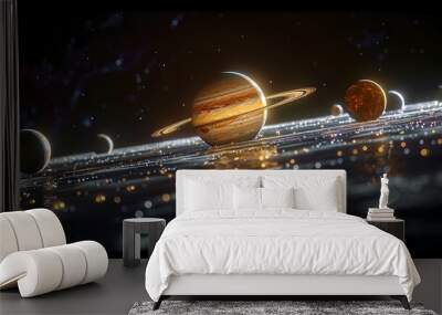 Digital technology transparent white holographic planet poster background Wall mural