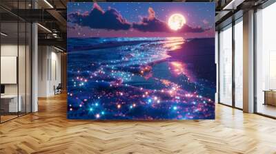 light blue beach covered with colored glowing glass poster background Wall mural