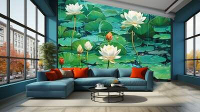 lotus flower in the water plant pattern illustration poster background Wall mural